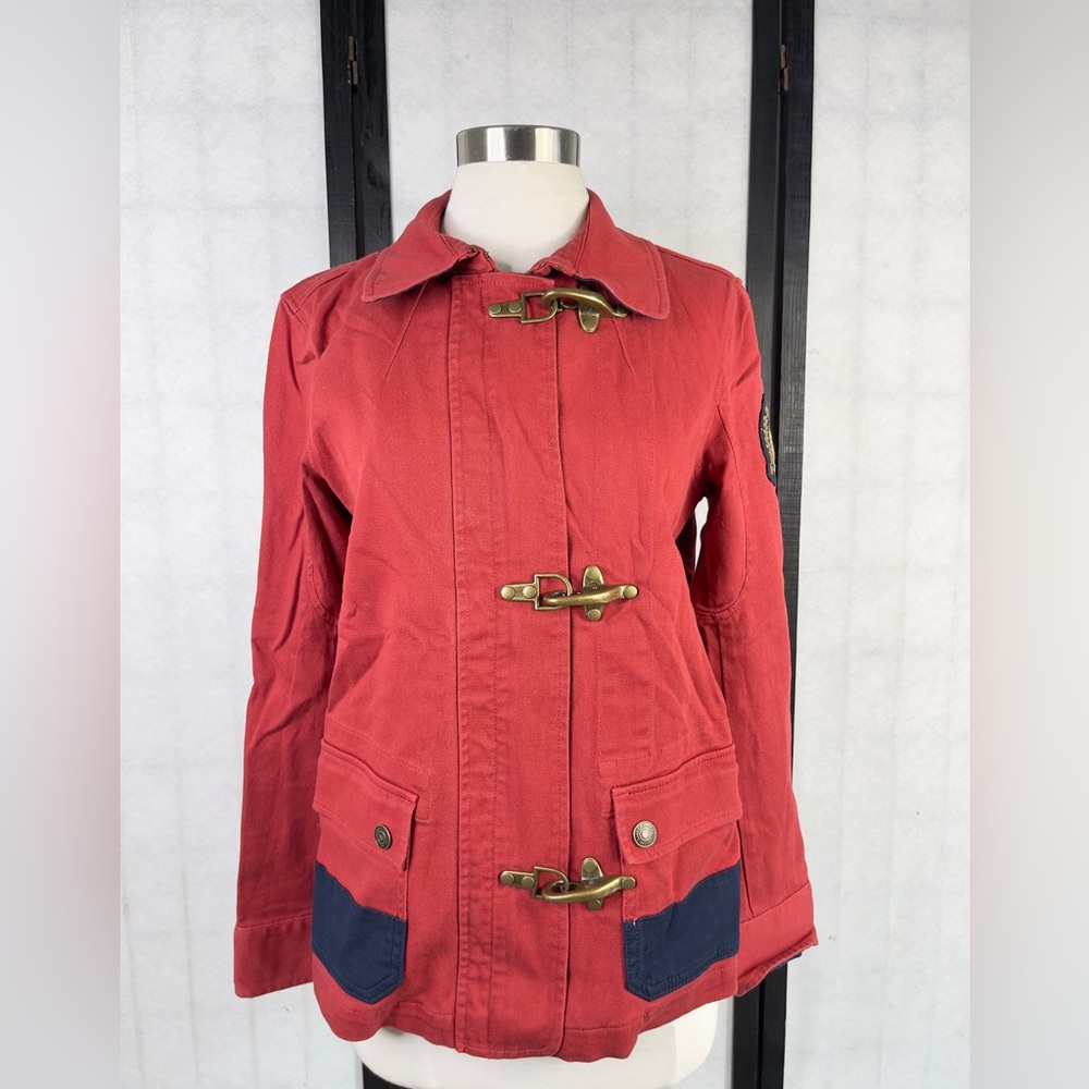 Women's Red Utility Jacket with Toggle Closures